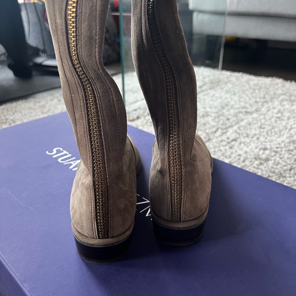 Stuart Weitzman Taupe Zipper Over Knee Boots - Picture 3 of 7